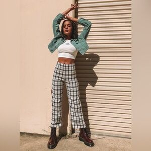 Princess Polly Euros Black and White Plaid Wide Leg Trouser Pants